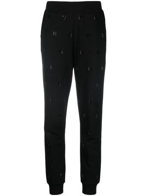 Karl Lagerfeld monogram-rhinestone track pants - Black