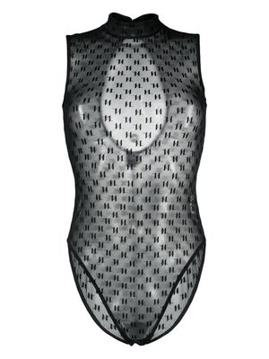 Karl Lagerfeld monogram sheer bodysuit - Black