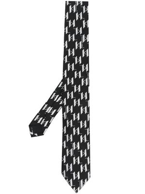 Karl Lagerfeld monogram silk tie - Black