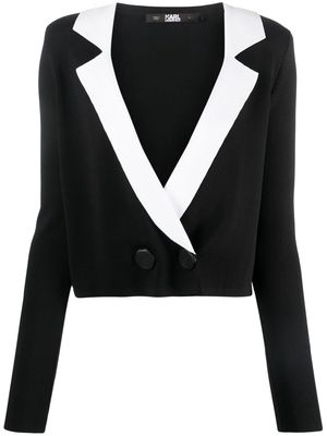 Karl Lagerfeld notch-lapel cropped cardigan - Black