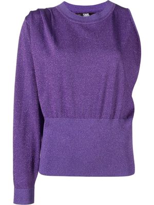Karl Lagerfeld one-sleeve glitter-embellished jumper - Purple