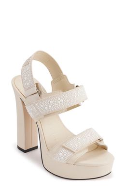 Karl Lagerfeld Paris Alessia Faux Pearl Platform Sandal in Warm Mist/White