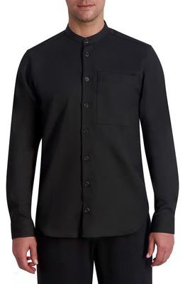 Karl Lagerfeld Paris Band Collar Stretch Button-Up Shirt in Black