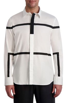 Karl Lagerfeld Paris Band Detail Stretch Button-Up Shirt in White