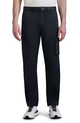 Karl Lagerfeld Paris Belted Stretch Nylon & Cotton Blend Cargo Pants in Black 