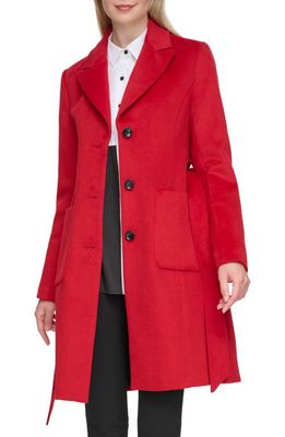 Karl Lagerfeld Paris Belted Wool Blend Patch Pocket Coat in Red