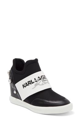 Karl Lagerfeld Paris Charsi Wedge Sneaker in Black/Bright White
