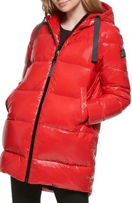 Karl Lagerfeld Paris Cocoon Water Resistant Down & Polyester Fill Puffer Jacket in Scarlet