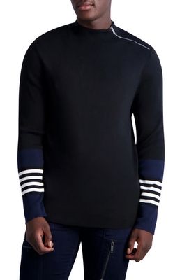 Karl Lagerfeld Paris Cotton & Modal Mock Neck Sweater in Black/Blue