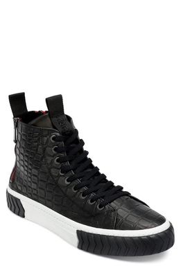 Karl Lagerfeld Paris Croc Embossed High Top Leather Sneaker in Black