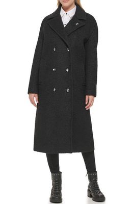 Karl Lagerfeld Paris Double Breasted Long Wool Blend Coat in Black