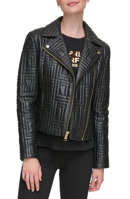 Karl Lagerfeld Paris Double Quilted Leather Moto Jacket in Black