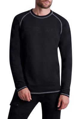 Karl Lagerfeld Paris Embossed Logo Long Sleeve Cotton T-Shirt in Black