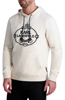 Karl Lagerfeld Paris Embroidered Logo Hoodie in Cream