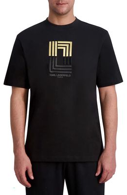 Karl Lagerfeld Paris Embroidered Metallic Organic Cotton Graphic T-Shirt in Black