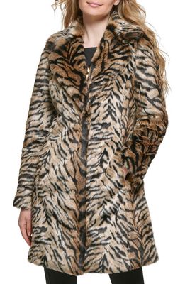 Karl Lagerfeld Paris Faux Fur Tiger Print Coat in Brown Multi