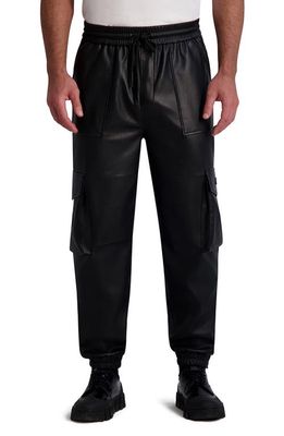 Karl Lagerfeld Paris Faux Leather Cargo Pants in Black