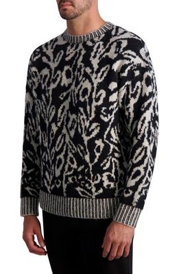 Karl Lagerfeld Paris Floral Wool Blend Jacquard Sweater in Black/White