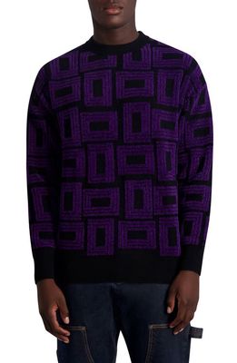Karl Lagerfeld Paris Geo Pattern Crewneck Sweater in Purple/Black