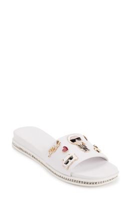 Karl Lagerfeld Paris Jeslyn Cate Pins Embellished Slide Sandal in Bright White