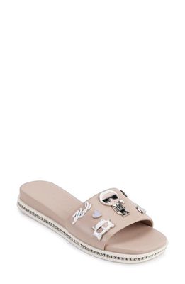 Karl Lagerfeld Paris Jeslyn Cate Pins Embellished Slide Sandal in Dune Pink