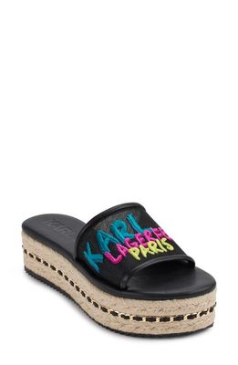Karl Lagerfeld Paris Kamara Embroidered Platform Slide Sandal in Black/Multi