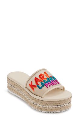 Karl Lagerfeld Paris Kamara Embroidered Platform Slide Sandal in Warm Mist/Multi