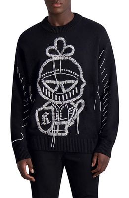 Karl Lagerfeld Paris Karl Armour Embroidered Crewneck Sweater in Black
