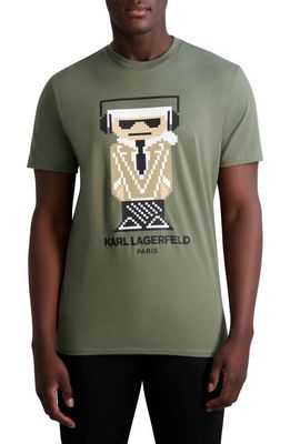 Karl Lagerfeld Paris Kocktail Textured Logo T-Shirt in Olive/Khaki