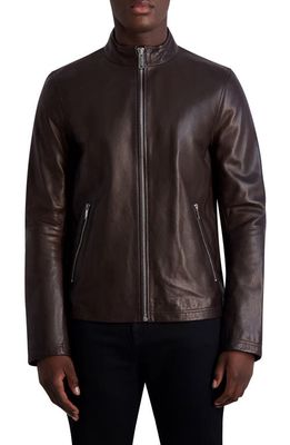 Karl Lagerfeld Paris Leather Racer Jacket in Brown