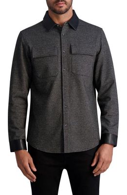 Karl Lagerfeld Paris Leather Trim Snap-Up Shirt in Grey