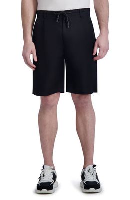 Karl Lagerfeld Paris Linen & Cotton Drawstring Shorts in Black 