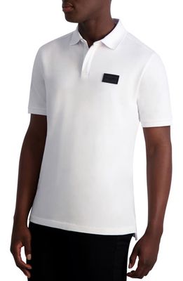 Karl Lagerfeld Paris Logo Patch Long Sleeve Polo in White