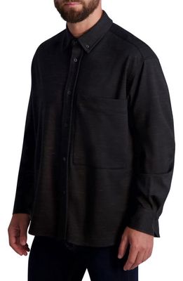 Karl Lagerfeld Paris Marled Long Sleeve Button-Down Ponte Shirt in Black
