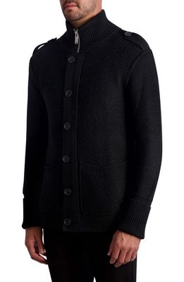 Karl Lagerfeld Paris Marled Wool Blend Cardigan in Black