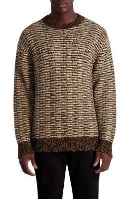 Karl Lagerfeld Paris Mélange Stripe Oversize Wool Crewneck Sweater in Brown