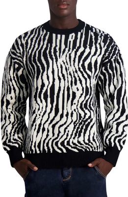 Karl Lagerfeld Paris Mixed Media Crewneck Sweater in Black/White