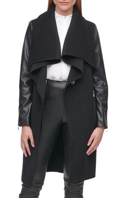 Karl Lagerfeld Paris Mixed Media Draped Collar Jacket in Black