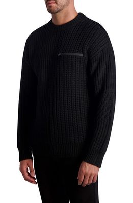 Karl Lagerfeld Paris Mixed Stitch Zip Pocket Wool Sweater in Black