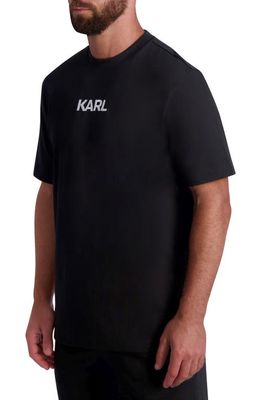 Karl Lagerfeld Paris Mock Neck Embroidered T-Shirt in Black