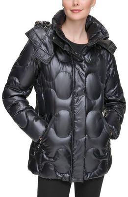 Karl Lagerfeld Paris Onion Quilted Short Down & Feather Fill Coat in Black