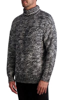 Karl Lagerfeld Paris Oversize Slub Turtleneck Sweater in Black/White