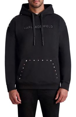 Karl Lagerfeld Paris Oversize Studded Organic Cotton Graphic Hoodie in Black