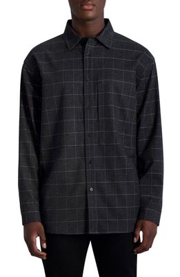 Karl Lagerfeld Paris Oversize Windowpane Stretch Button-Up Shirt in Charcoal