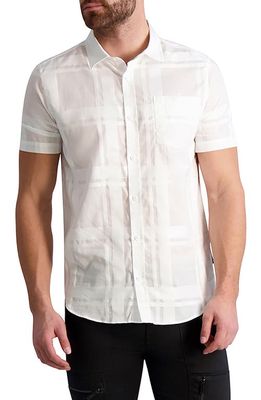 Karl Lagerfeld Paris Plaid Short Sleeve Button-Up Shirt in White