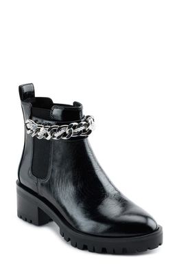 Karl Lagerfeld Paris Porshay Lug Sole Bootie in Black Silver Chain