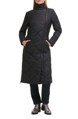 Karl Lagerfeld Paris Quilted Asymmetric Midi Coat in Black