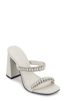 Karl Lagerfeld Paris Rayan Rhinestone Block Heel Sandal in Soft White