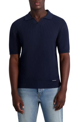 Karl Lagerfeld Paris Rib Short Sleeve Cotton Sweater in Navy