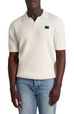 Karl Lagerfeld Paris Ribbed Johnny Collar Polo Sweater in Natural